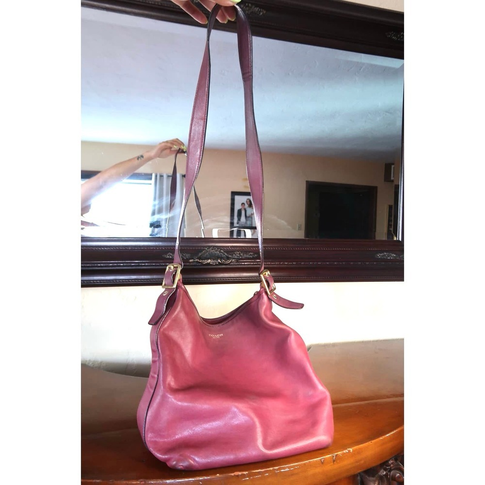 Vintage Coach Medium Purple Leather Duffle Hobo Bucket Shoulder Bag